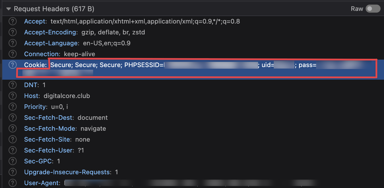 Cookie header in DevTools