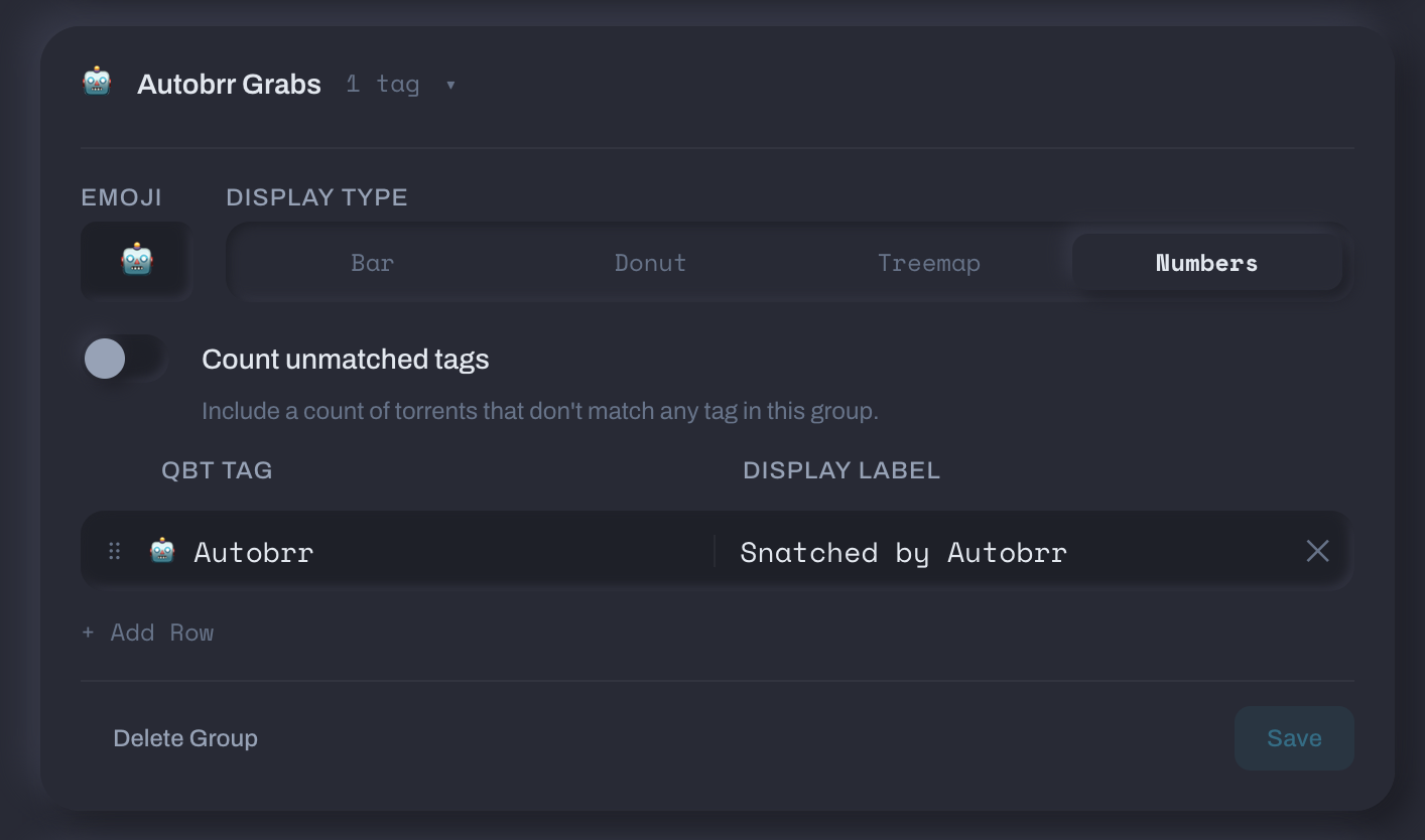 Autobrr Grabs tag group with one tag using numbers display